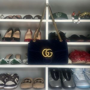 Velvet Matelasse Medium GG Marmont Shoulder Bag Cobalt Blue